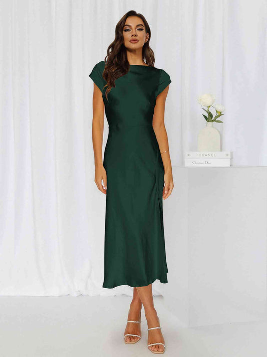 Round Neck Cap Sleeve Midi Dress